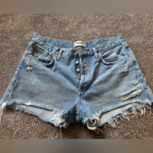 Agolde Distressed Light Blue Jean Shorts